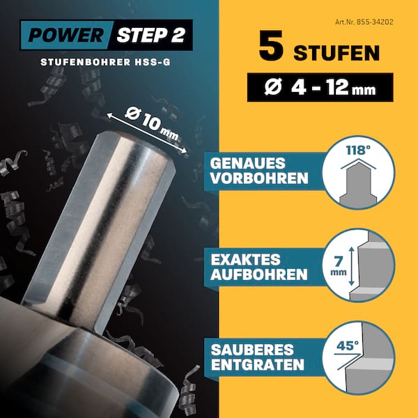 Stufenbohrer Ø 4-20 mm / 5 Stufen Konusbohrer / 10 mm Schaft / Profi Metallbohrer Kegelbohrer HSS / Amboss PowerStep 2 / Lochbohrer geeignet für Metall, Holz, Kunststoff Stufenbohrer Ø 4-20 mm / 5 Stufen Konusbohrer / 10 mm Schaft / Profi Metallbohrer Kegelbohrer HSS / Amboss PowerStep 2 / Lochbohrer geeignet für Metall, Holz, Kunststoff