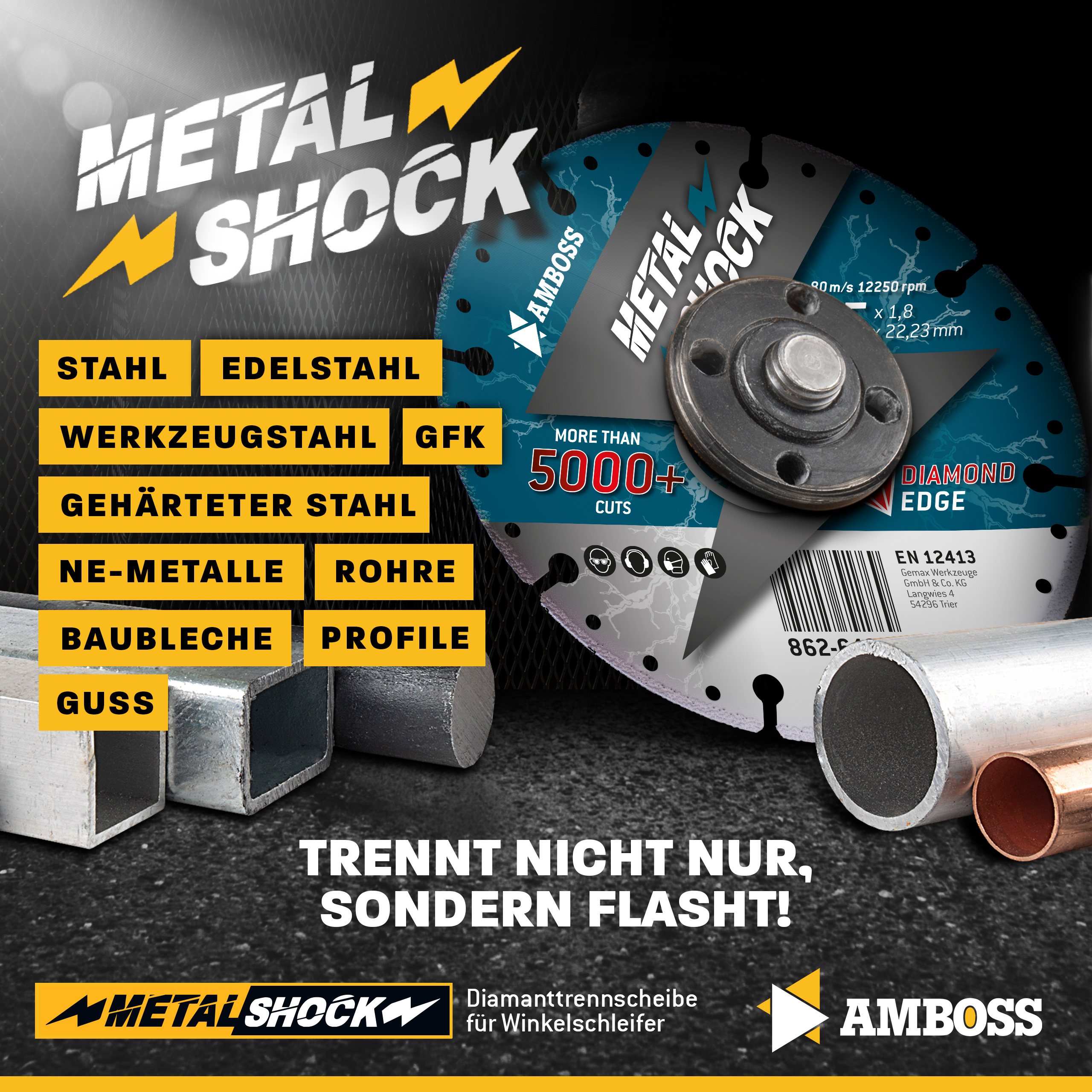 Amboss Metal Shock 5000+ - Diamant Trennscheibe 125 x 1,8 x 22,23 mm Amboss Metal Shock 5000+ - Diamant Trennscheibe 125 x 1,8 x 22,23 mm