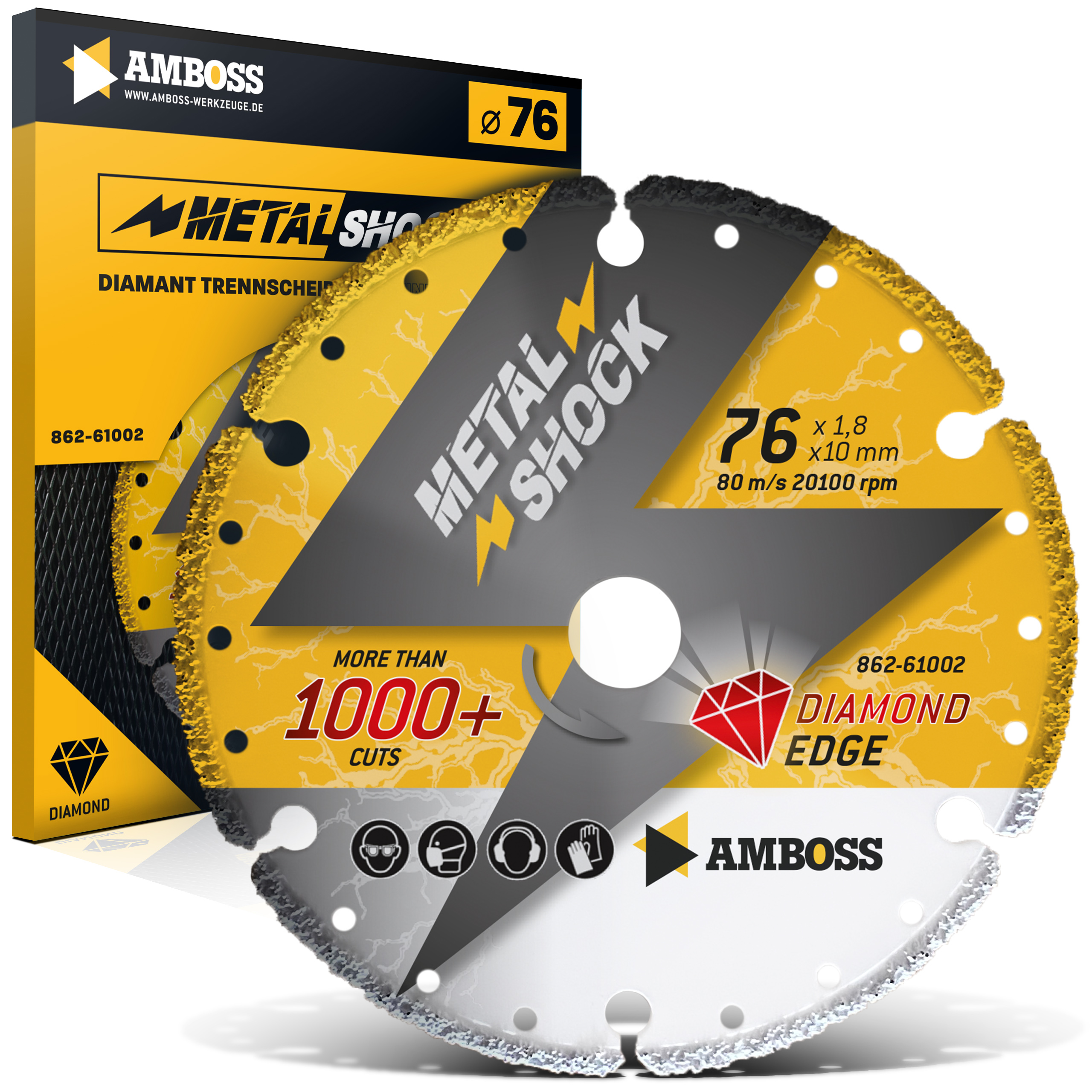 AMBOSS METAL SHOCK - Diamant Trennscheibe 76 x 1,8 x 10 mm - geeignet für Metall/Stahl/Inox - passend für Mini Winkelschleifer wie Bosch GWS 12V-76 / Metabo Powermaxx CC 12 / Milwaukee M12FCOT-0 uvm.