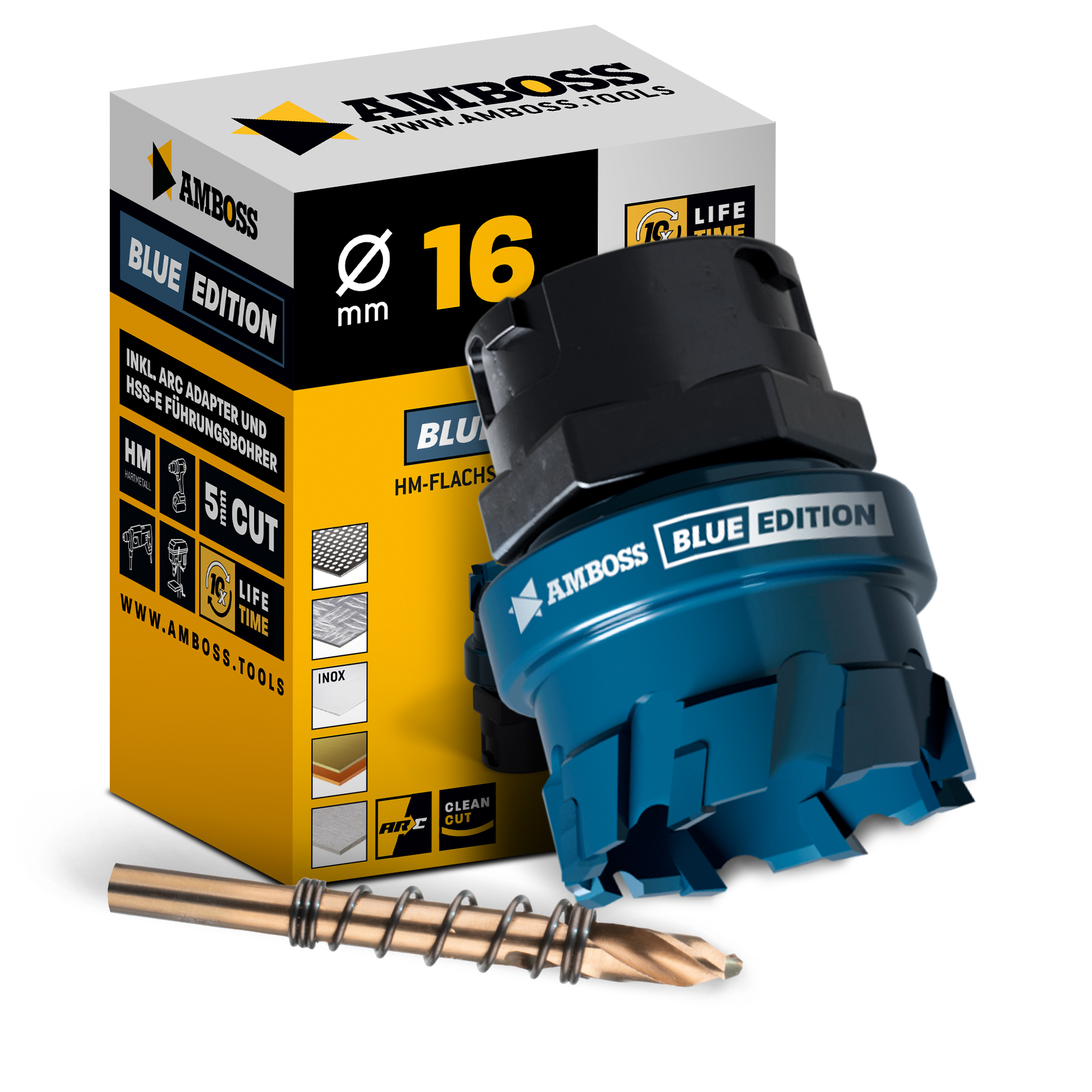 HM Flachschnitt Lochsäge BLUE EDITION 16 mm - mit Adapter HM Flachschnitt Lochsäge BLUE EDITION 16 mm - mit Adapter