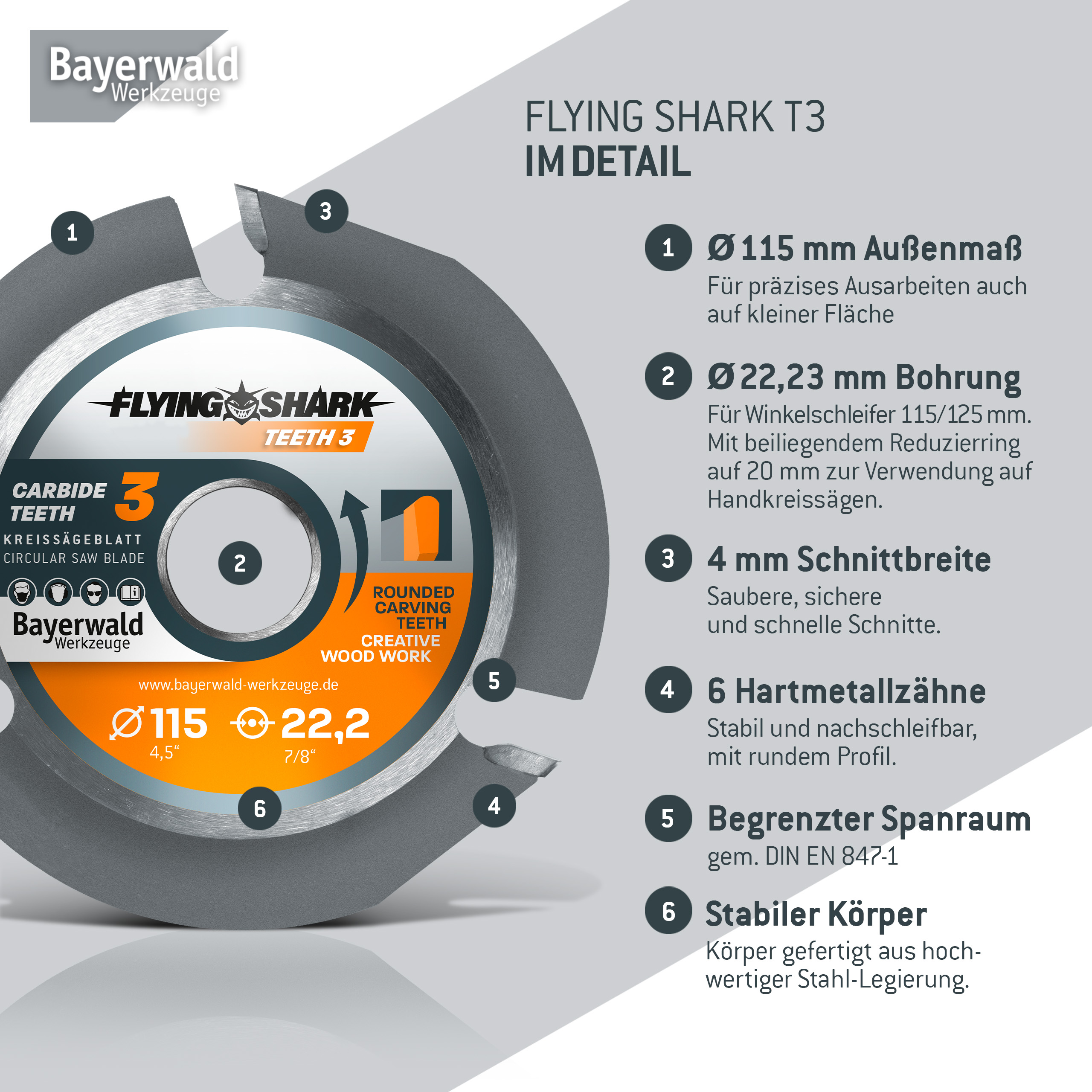 Bayerwald Flying Shark - Hartmetall Frässcheibe - Ø 115 x 22,23 mm Z3 Bayerwald Flying Shark - Hartmetall Frässcheibe - Ø 115 x 22,23 mm Z3