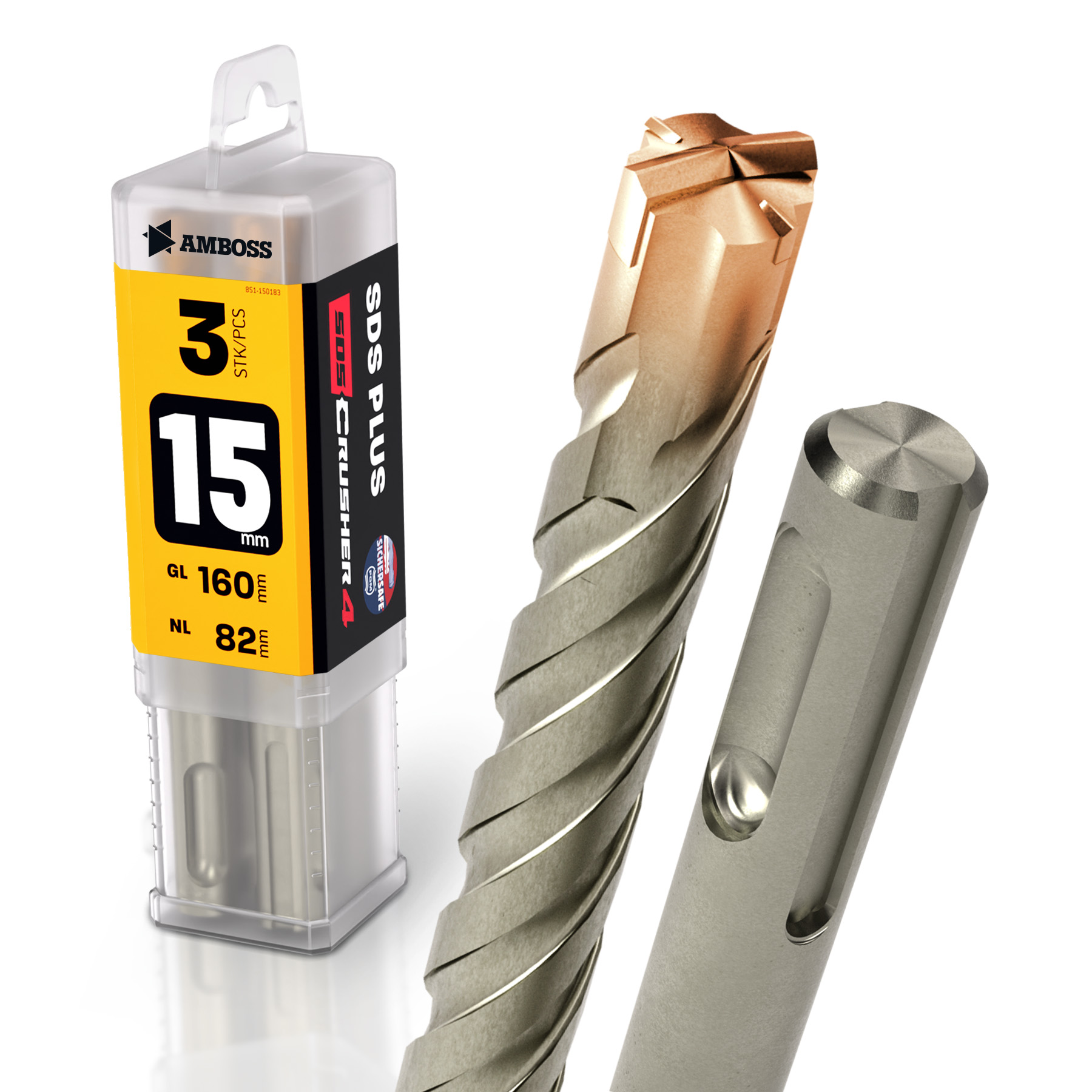 3x Bohrer SDS Plus Schaft - Ø:15 mm - GL: 160 mm 3x Bohrer SDS Plus Schaft - Ø:15 mm - GL: 160 mm