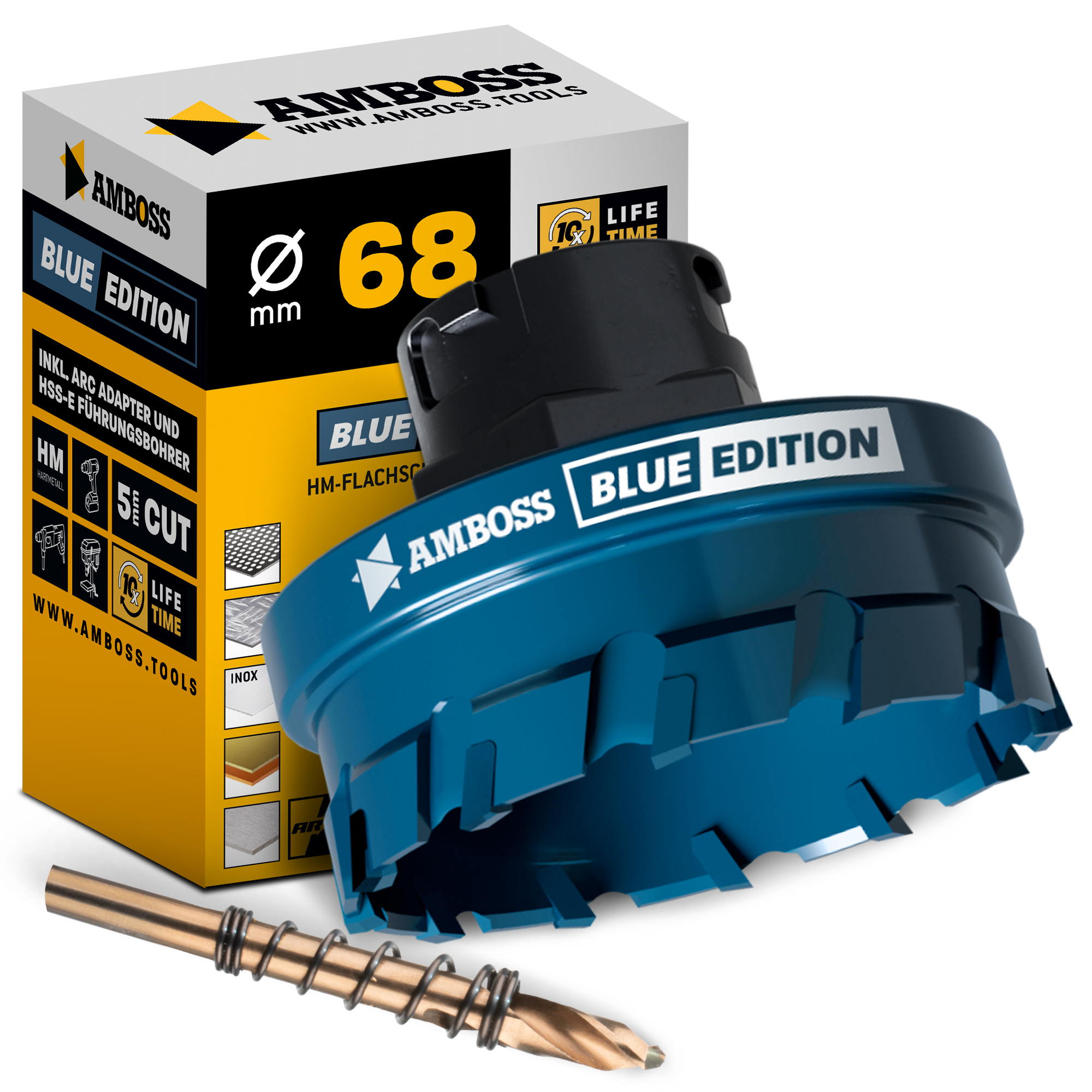 HM Flachschnitt Lochsäge BLUE EDITION 68 mm - mit Adapter