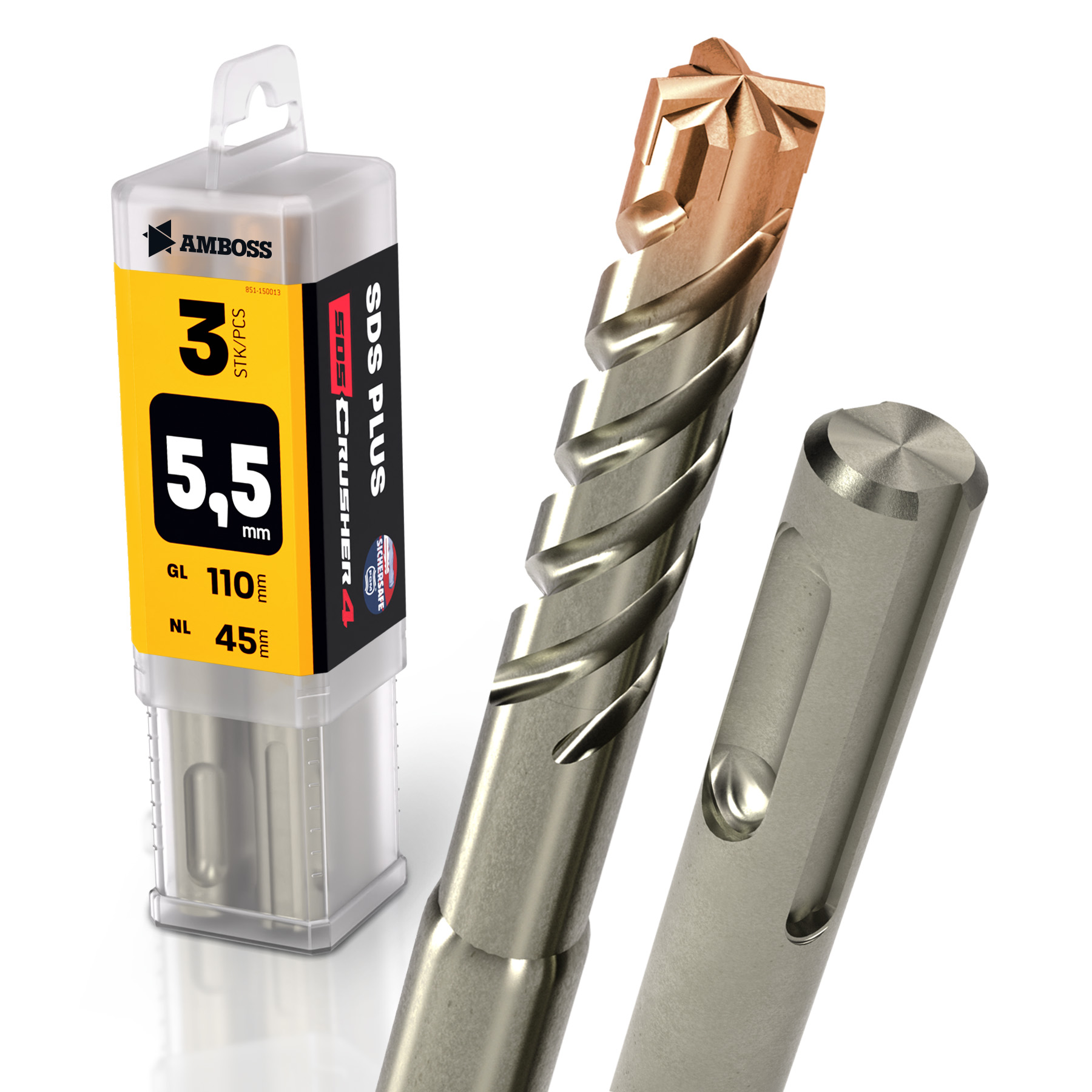 3x Bohrer SDS Plus Schaft - Ø:5.5 mm - GL: 110 mm 3x Bohrer SDS Plus Schaft - Ø:5.5 mm - GL: 110 mm