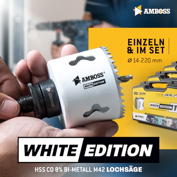 AMBOSS Team Edition Rapid Change Lochsägen Set HM&M42 22-83mm + Schnellwechselaufnahme + Verlängerung AMBOSS Team Edition Rapid Change Lochsägen Set HM&M42 22-83mm + Schnellwechselaufnahme + Verlängerung