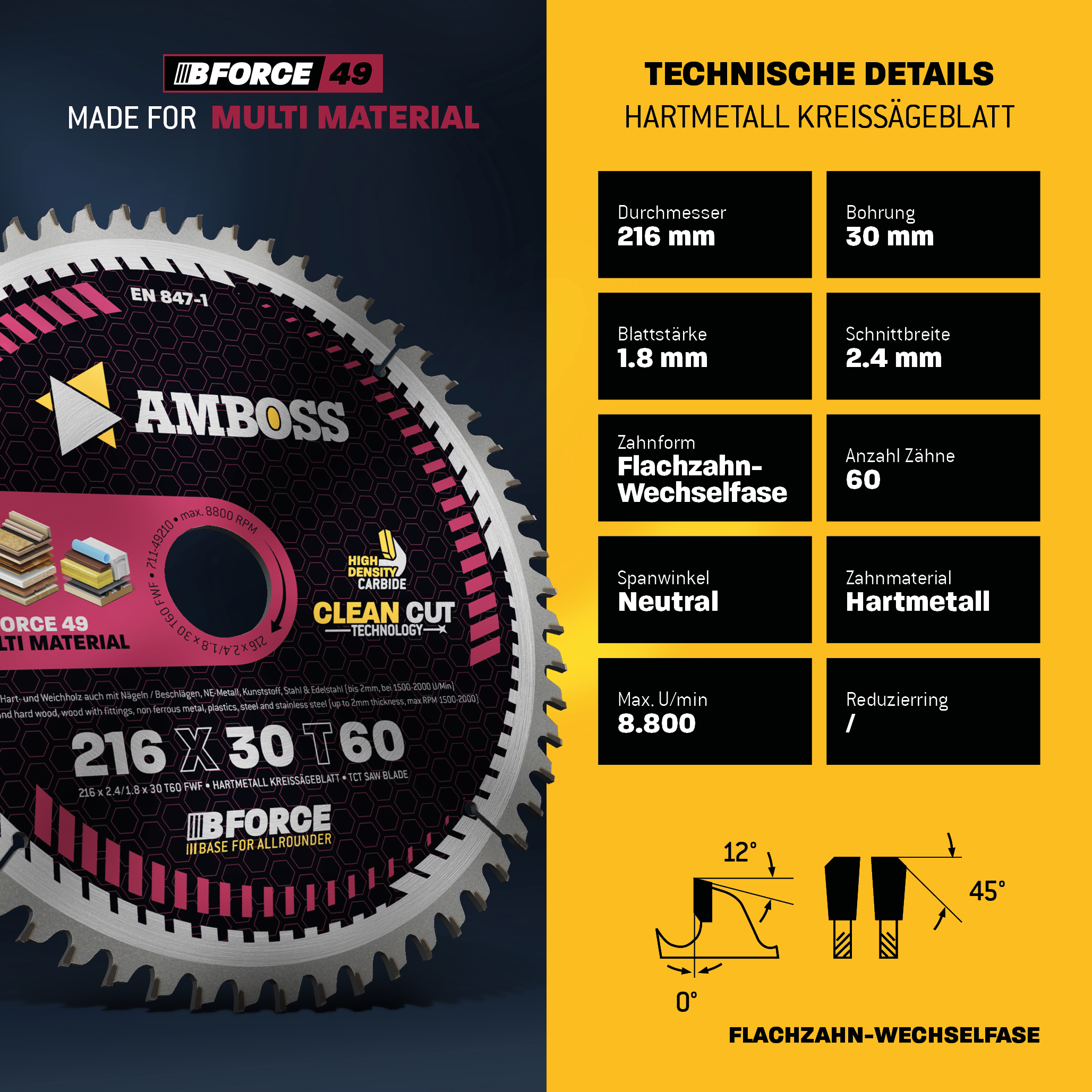 HM Kreissägeblatt - 216 x 2.4/1.8 x 30 Z60 FWF HM Kreissägeblatt - 216 x 2.4/1.8 x 30 Z60 FWF
