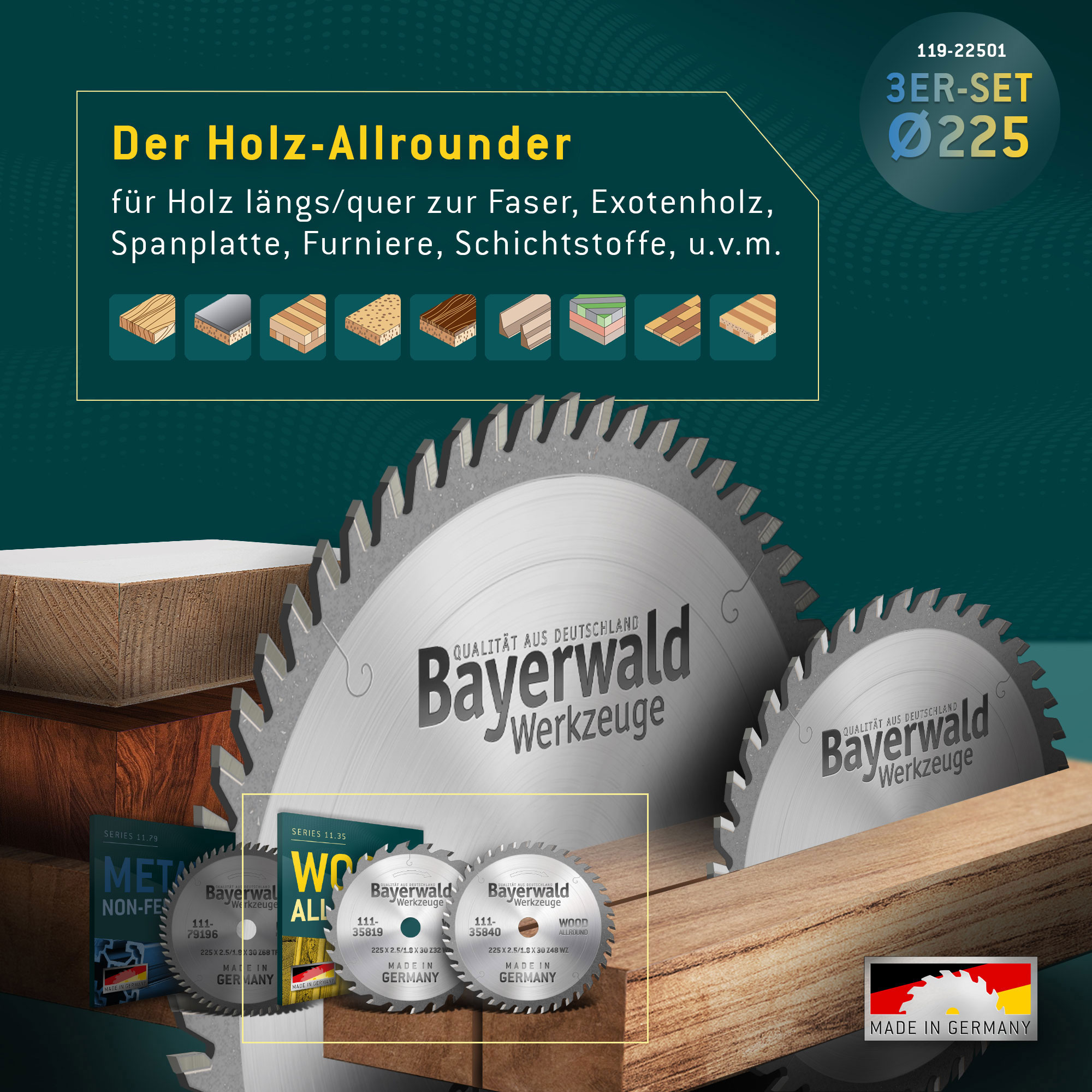 NE-METALL & HOLZ Ø225 Hand-Kreissägeblatt Set NE-METALL & HOLZ Ø225 Hand-Kreissägeblatt Set