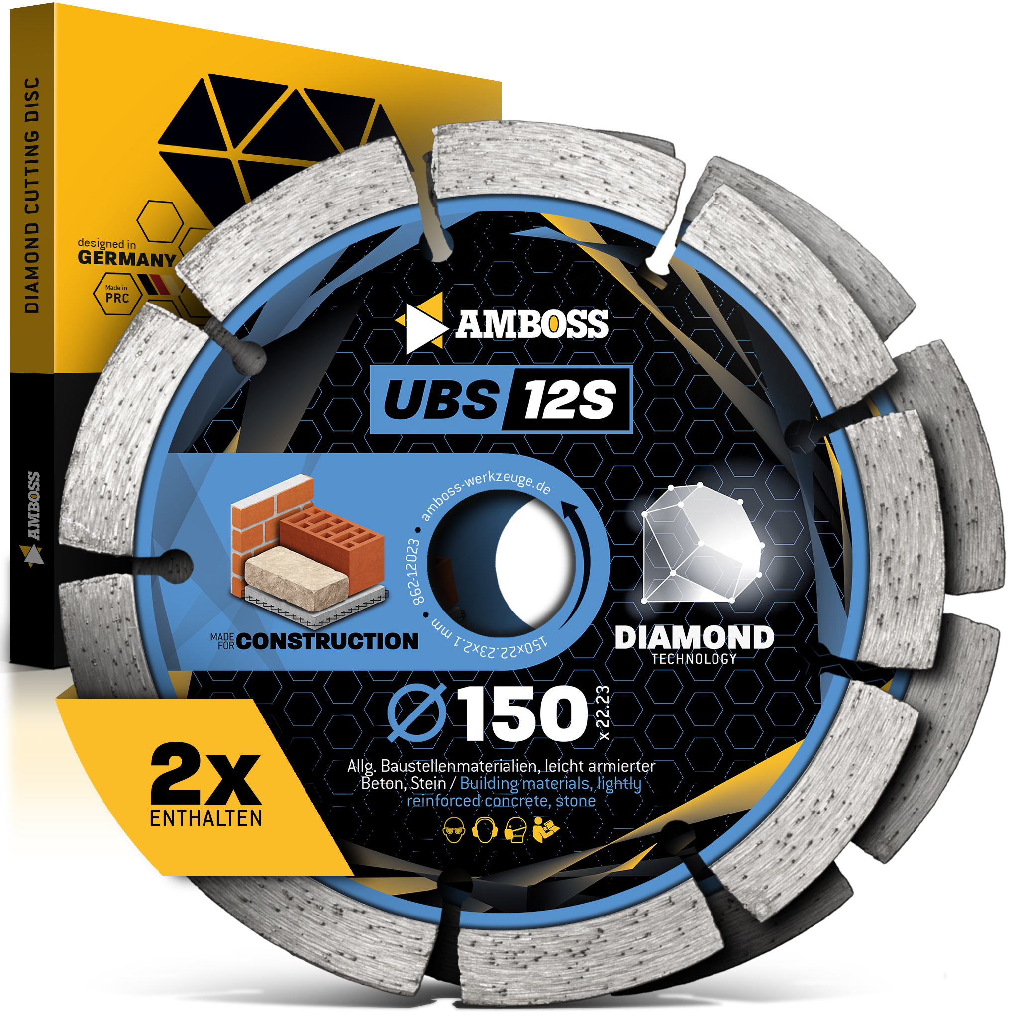 Amboss UBS 12S Diamant Trennscheiben Set für Mauerschlitzfräse (2 Stück) - 150 x 2.4 x 22.2 Amboss UBS 12S Diamant Trennscheiben Set für Mauerschlitzfräse (2 Stück) - 150 x 2.4 x 22.2