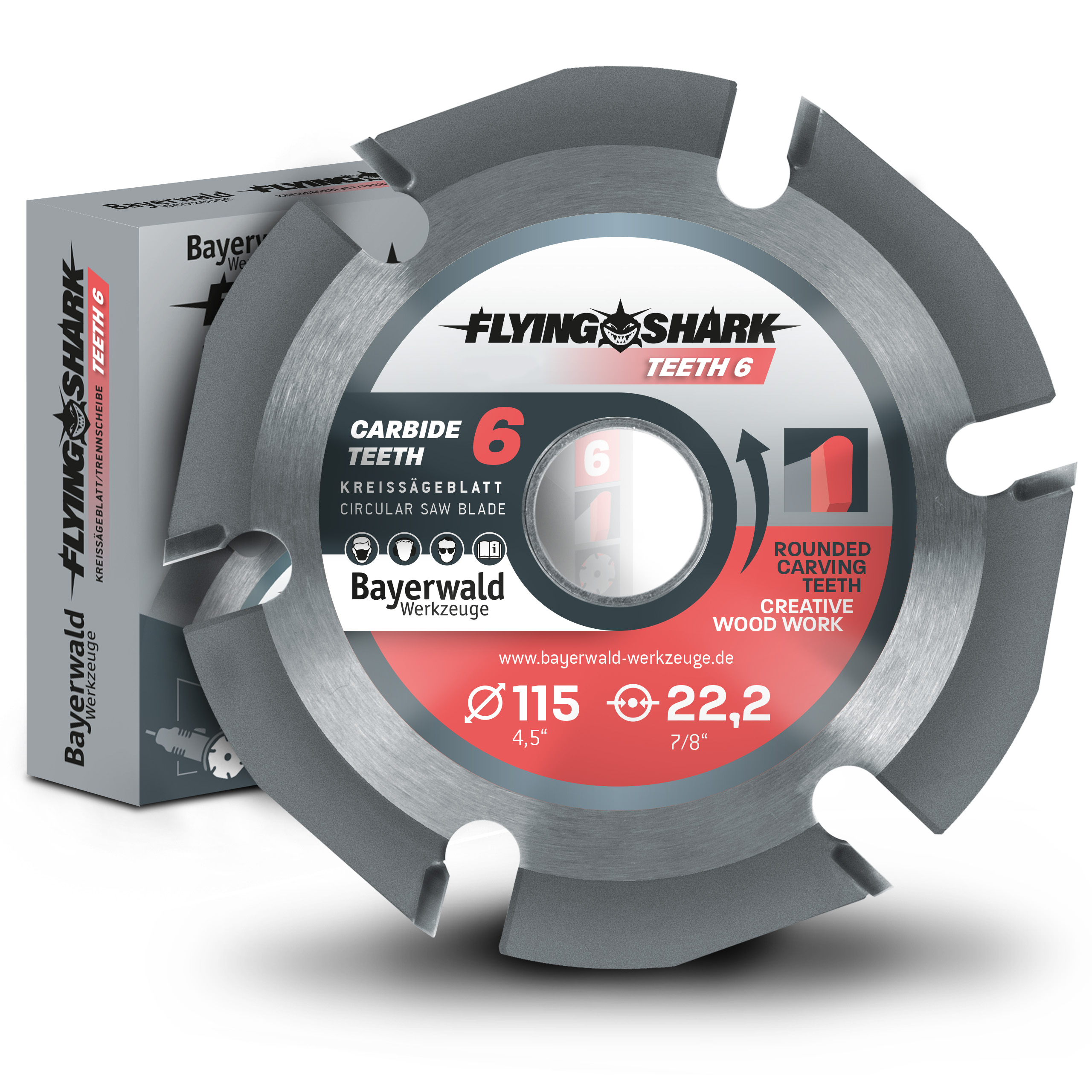 Bayerwald Flying Shark Ø 115mm (6 Zähne) Holz Sägeblatt - Schnitzen, Entrinden - ideal fürs Power Carving