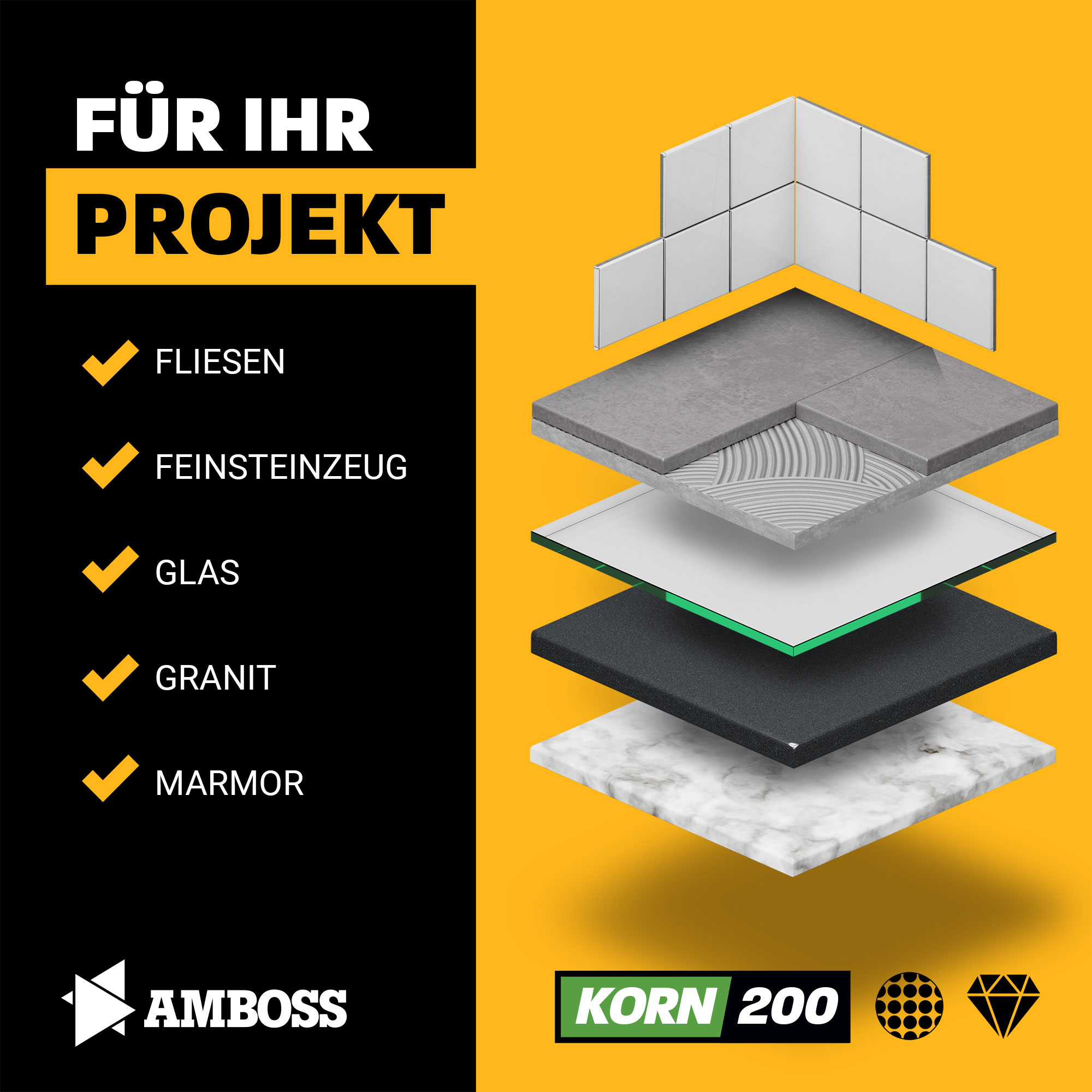 Amboss Diamant Schleifpad Korn: 200