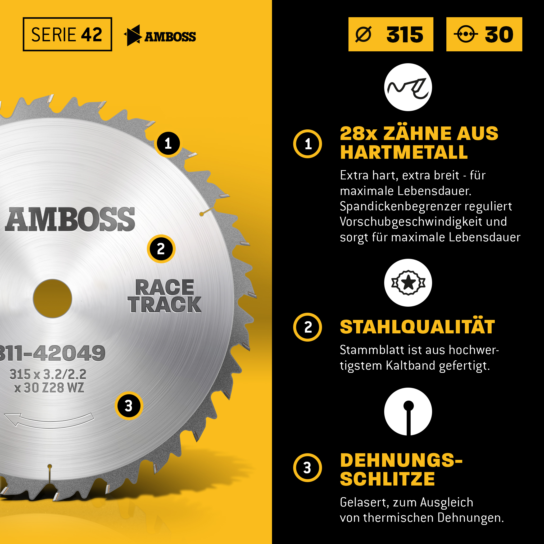 HM Kreissägeblatt - 315 x 3.2/2.2 x 30 Z28 WZ HM Kreissägeblatt - 315 x 3.2/2.2 x 30 Z28 WZ