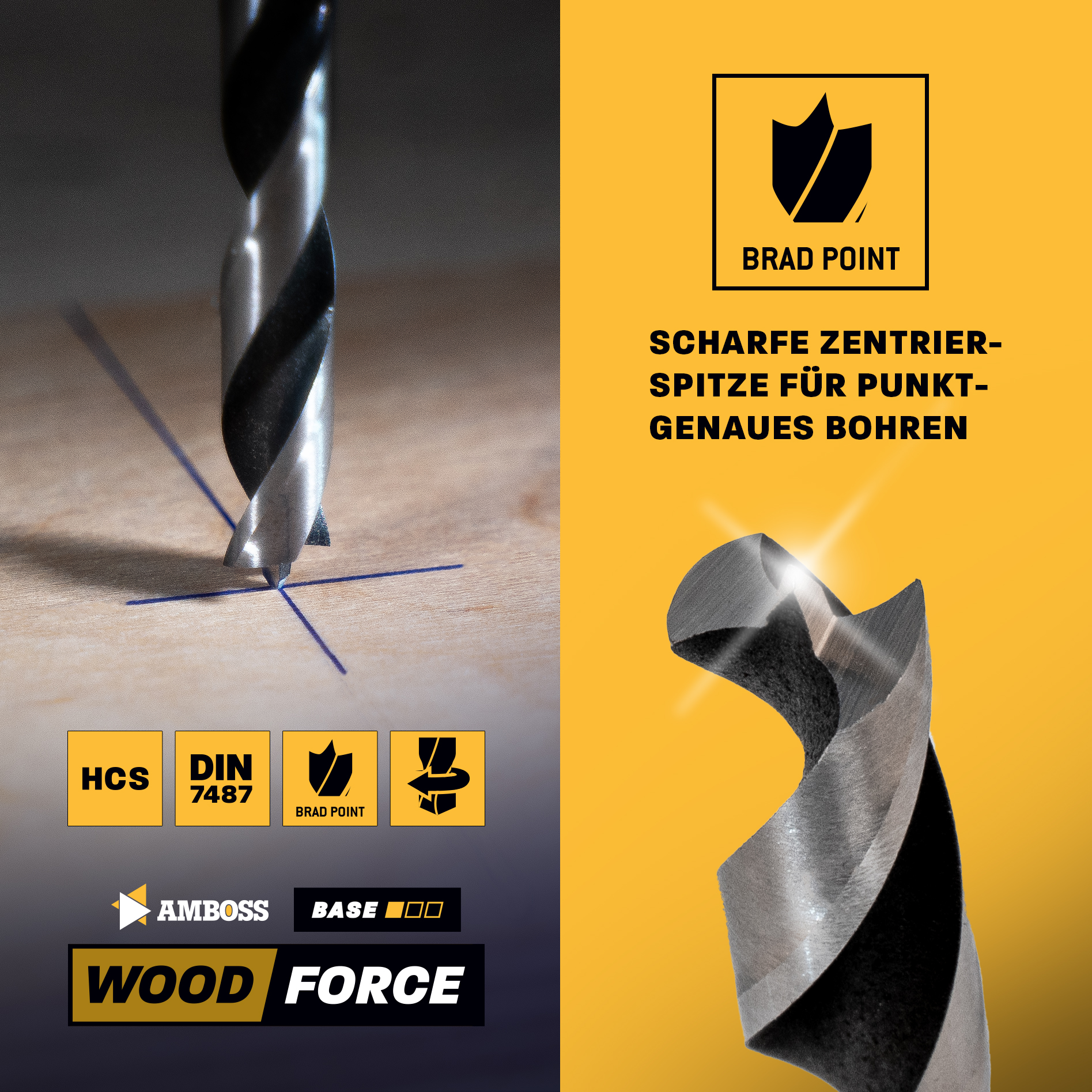 Holzbohrer Set 8-teilig Ø 3mm / 4mm / 5mm / 6mm / 7mm / 8mm / 9mm / 10mm - AMBOSS Werkzeuge Wood Force - Bohrerset für Holz bohren, Plastik bohren - Rundschaft Holzbohrer-Set