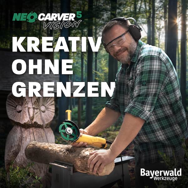 Bayerwald NeoCarver 5 Vision V2 - Hartmetall Frässcheibe für Holz - Holzschnitzfräser aus Aluminium für Winkelschleifer zum Trennen, Schleifen, Schruppen uvm. - Ø 115mm x 22,2 mm / 5 Zähne